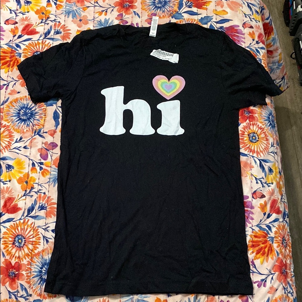 Bella Canvas Black T-Shirt with ‘hi’ ‘bi' and Heart Design